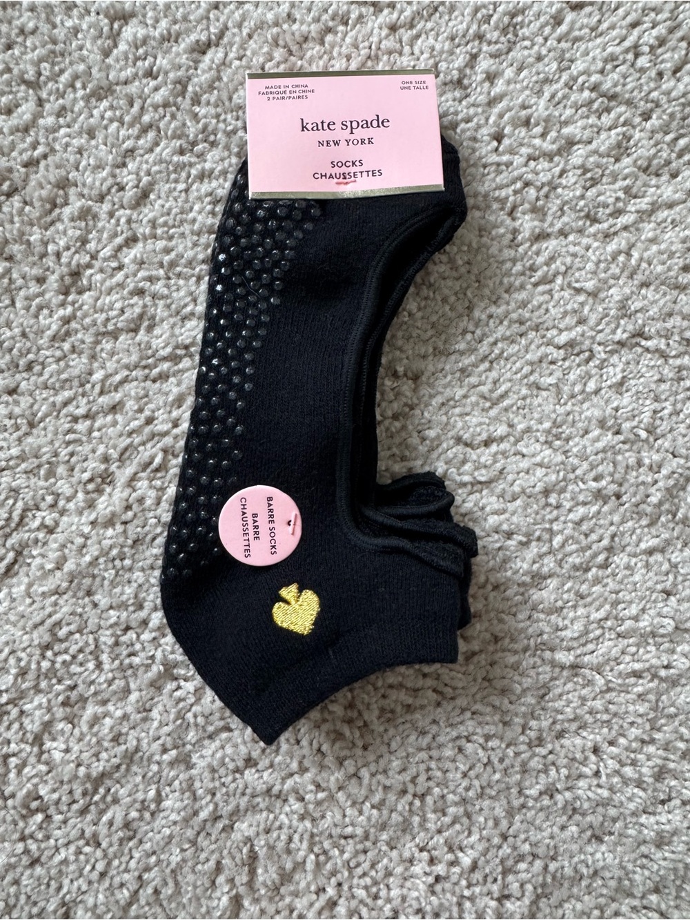 kate spade Kids Black No-Show Grip Socks with Gold Heart Accent